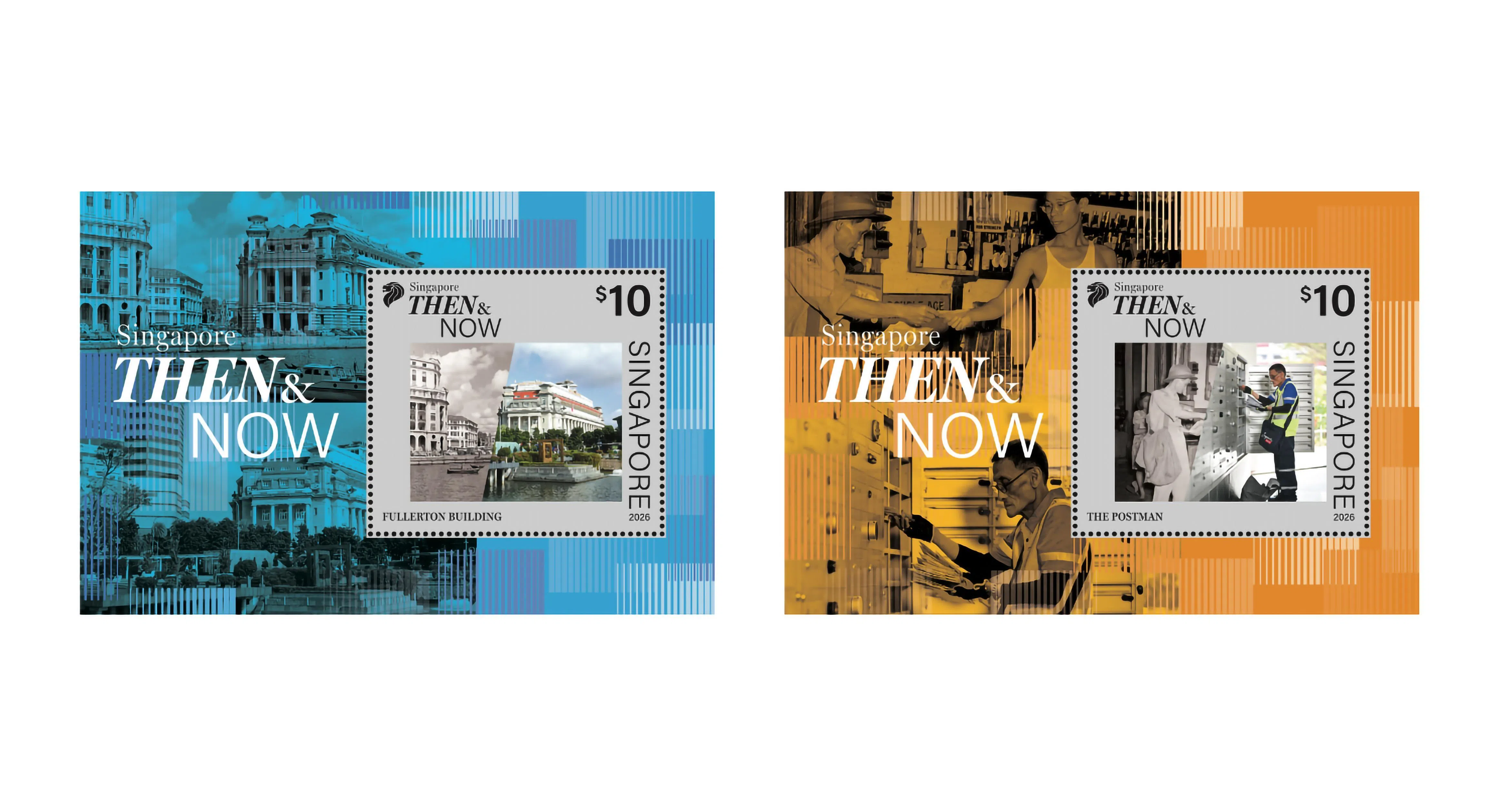 新加坡邮政与《海峡时报》联手推出新加坡首套光栅邮票系列“Then & Now”，在方寸之间呈现城市景观和邮政服务今昔。（新加坡邮政提供）