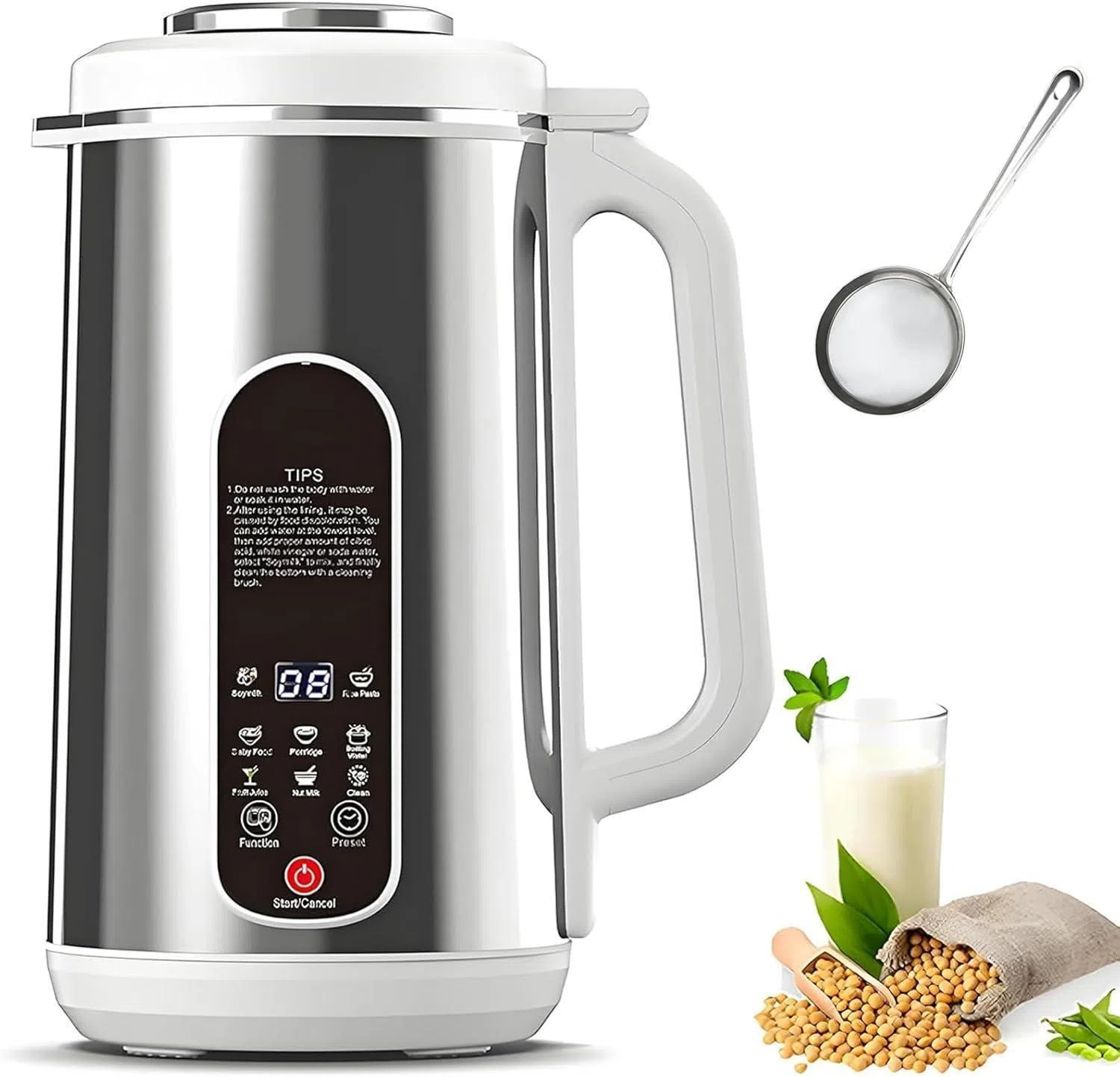 Generic豆浆机具有5分钟极速研磨功能，配备不锈钢刀片与强劲马达，无须浸泡黄豆即可制作丝滑浓郁的豆浆。（商家提供）