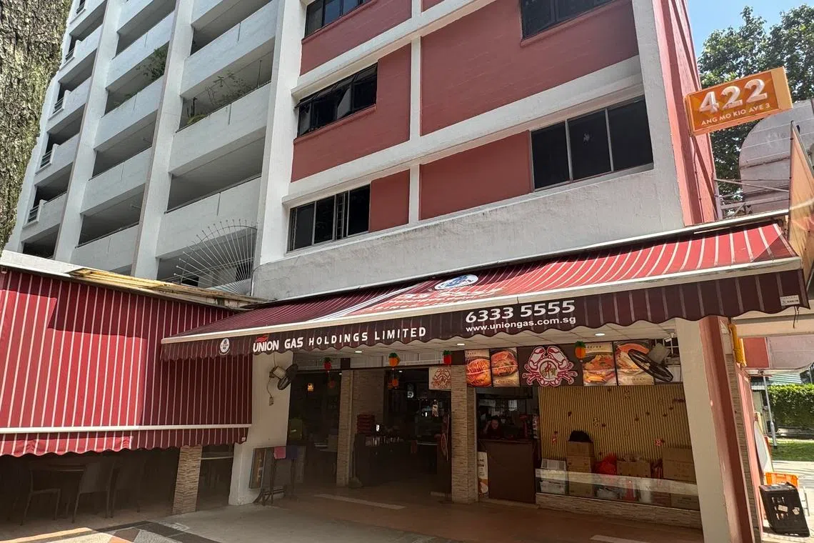 从宏茂桥地铁站步行到猫友面食所在的422座组屋，只需约10分钟。（翁铭芯摄）