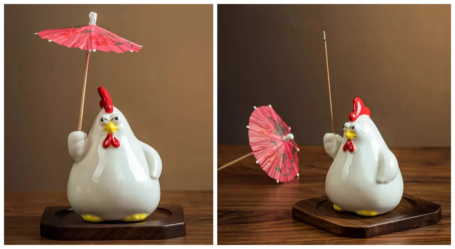 一直打伞的小鸡，寓意机不可失。如果要来点实用价值，用它当香座也不错。（互联网）