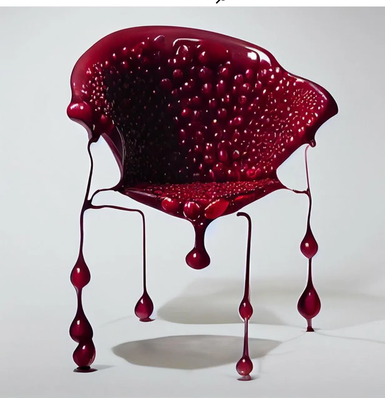 石榴汁滴下形成的椅脚，黏糊糊的，会否叫人周身不自在？（Frank Jacobus提供）