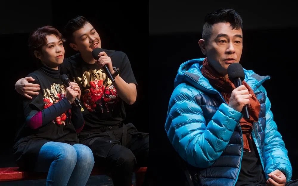 陈洁仪在《雄狮少年》中与李秋盟（左图右）及陈小春演夫妻。（广州大剧院夏冬）