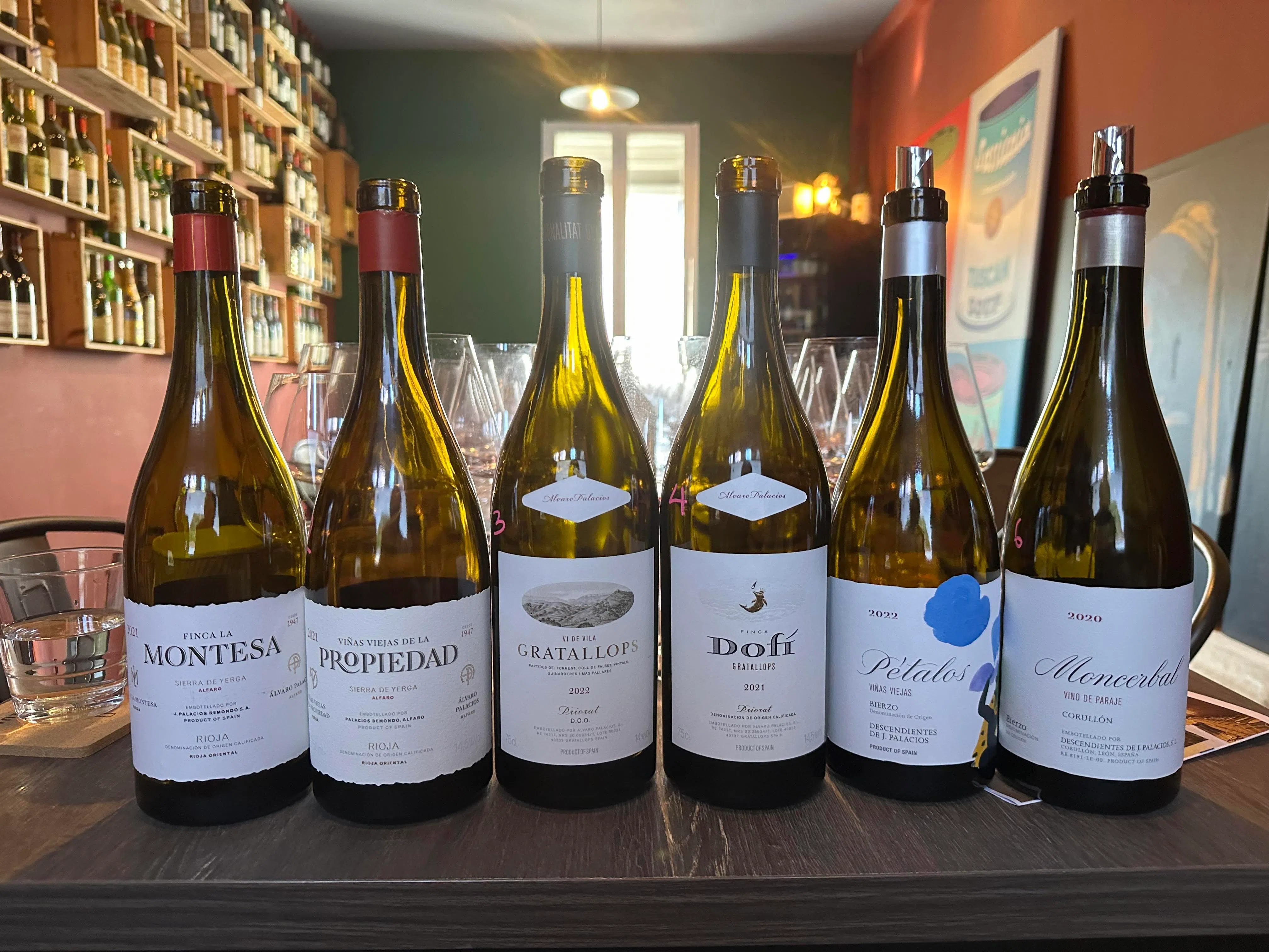 在Alvaro Palacios大师班品尝的酒款。（黄向京摄）