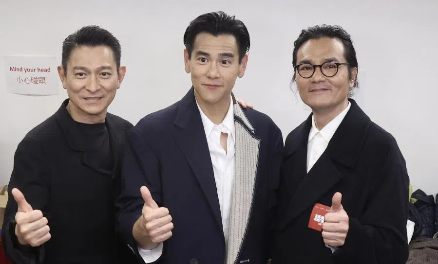 《潜行》9日在香港举行首映礼，主要演员刘德华（左起）、彭于晏和林家栋都出席了开映礼。（互联网）