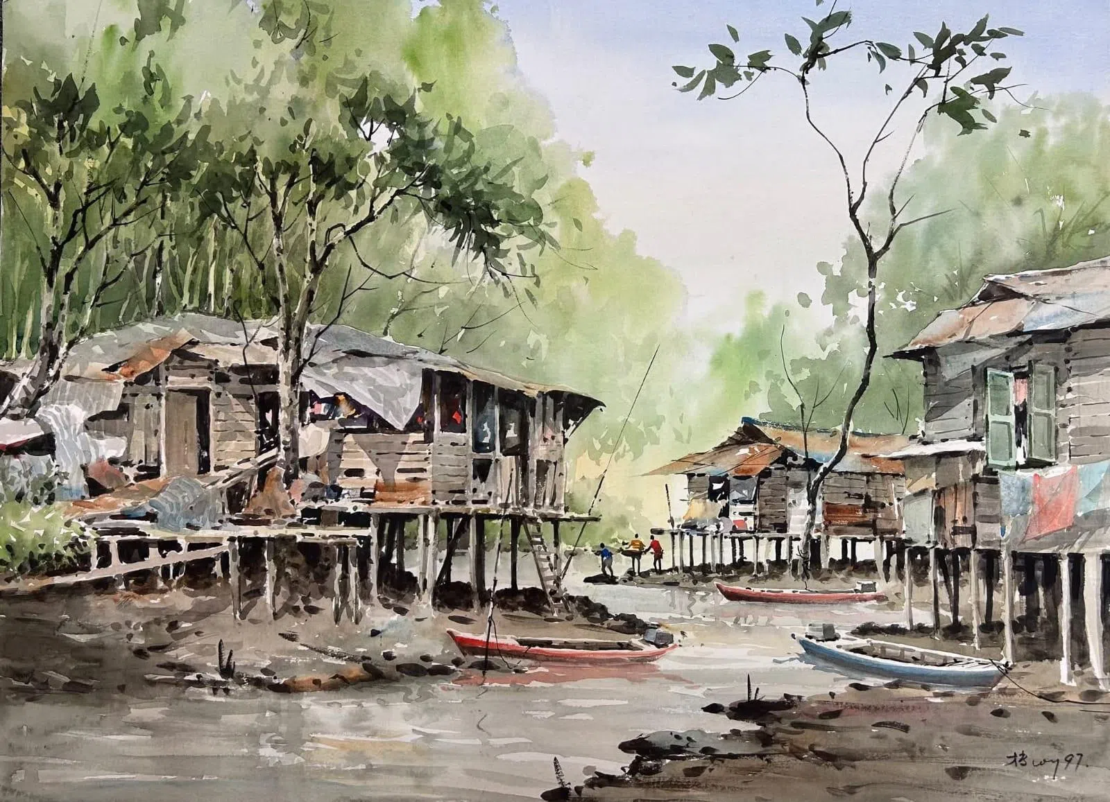 黎才专水彩画《安宁》。（新加坡水彩画会提供）