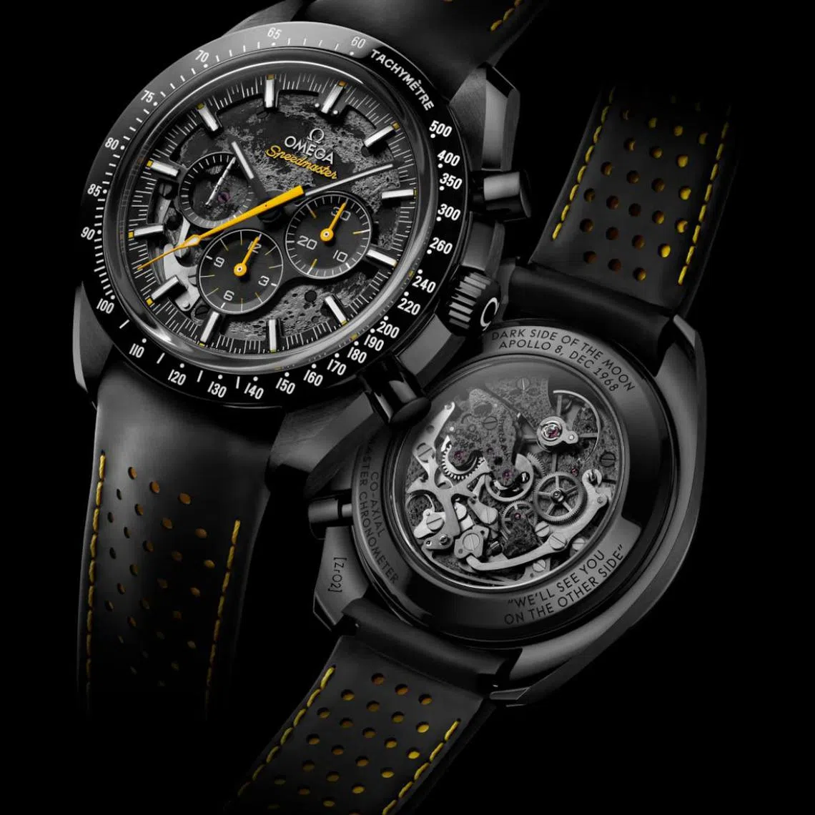 为纪念“阿波罗8号”任务50周年，欧米茄推出超霸系列“月之暗面”阿波罗8号特别版腕表。（欧米茄提供）