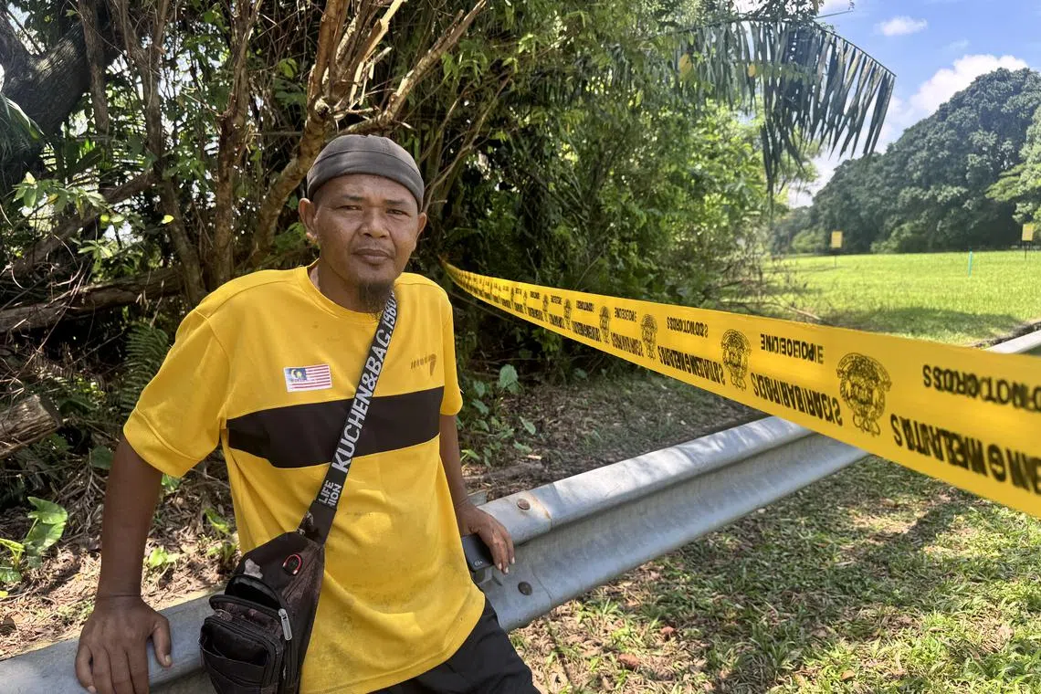 蒲种甘榜登亚（Kampung Tengah）居民沙鲁目击了大火，并协助家人和附近居民撤离。（萧郡瑜摄）