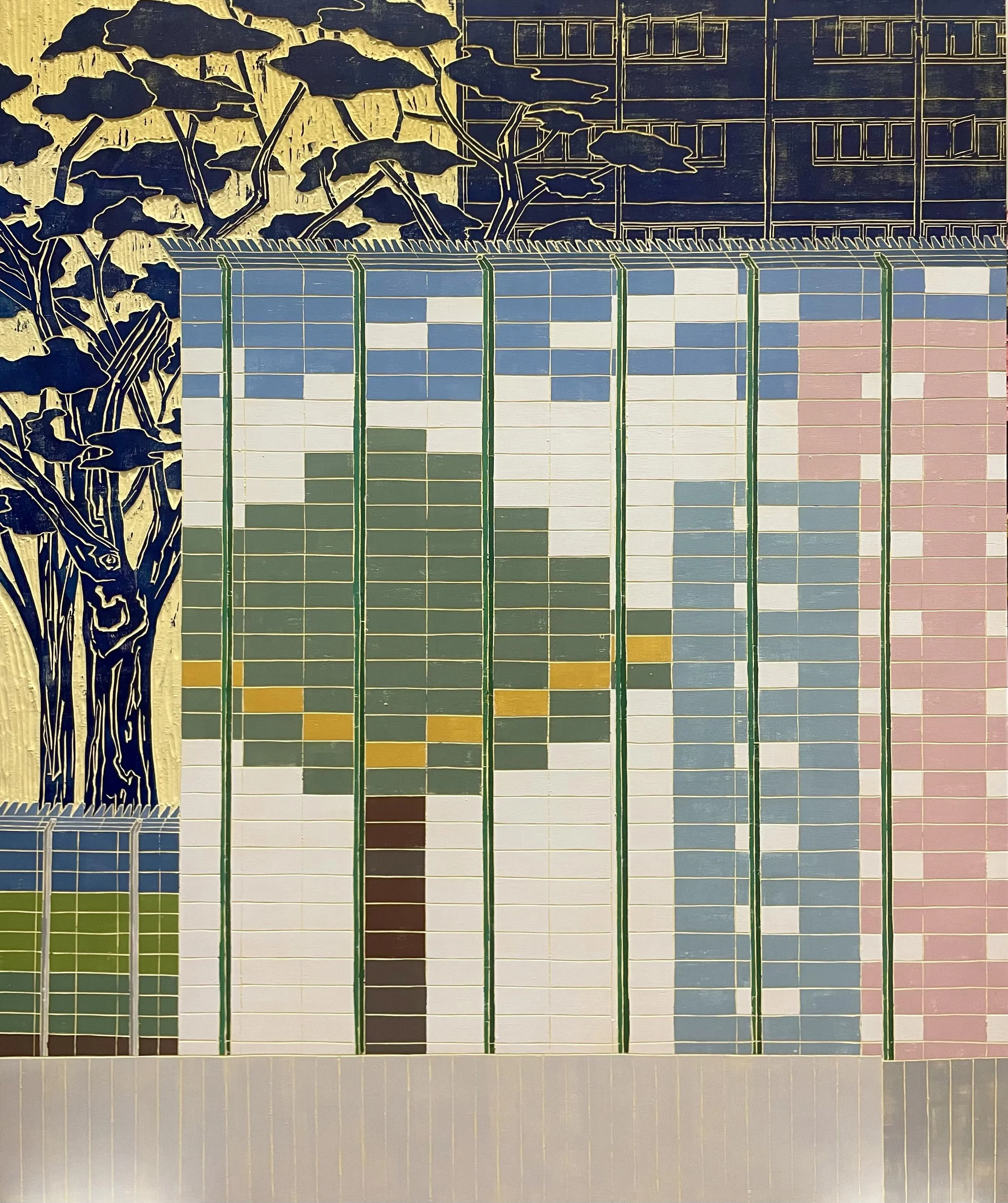 林加淇《正面之一》（2024）探索新加坡建筑与自然共生的景观。（谁先觉画廊提供）