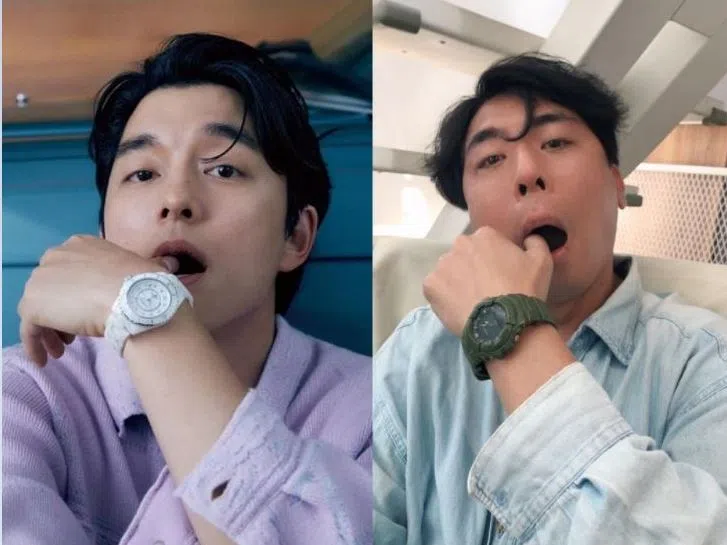 梁赫群（右）曾曝光模仿孔刘的照片，自封“台湾孔刘”。（取自梁赫群脸书）