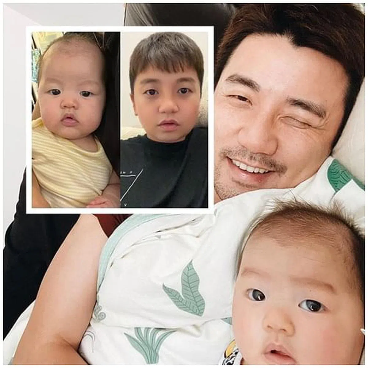 洪永城（大图上）和女儿合照；他的“返老还童照”（小图右）和女儿对比，网民喊太像了。（取自IG）