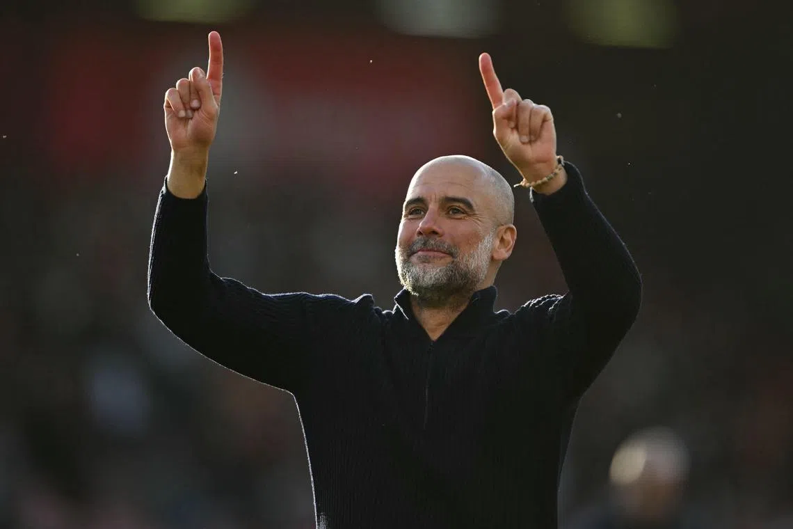 曼市主帅瓜迪奥拉对这场胜利比较满意，不过也指球队需要继续端正态度，找回内心。（法新社）