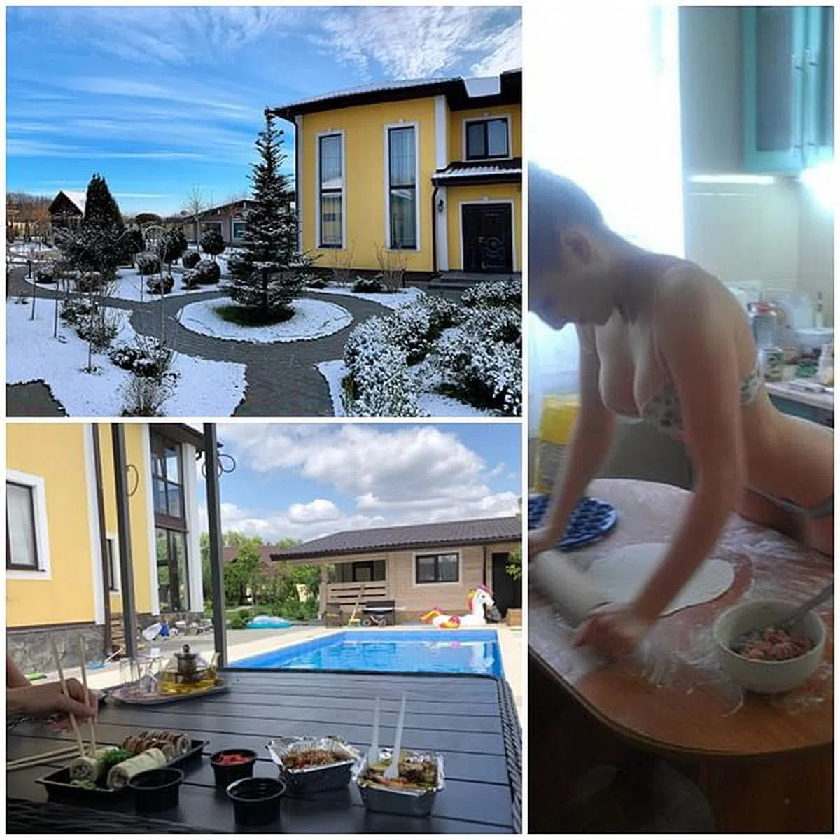 梅爱偲曾展示家宅炫富，并分享乌克兰美妻穿内衣包饺子的视频。（微博） 