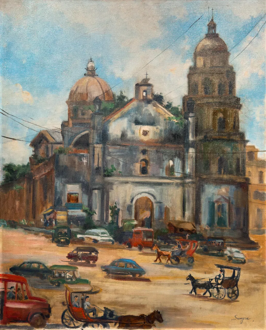 新加坡艺术学院创办人沈雁油画《大教堂》。（嘉合画轩提供）