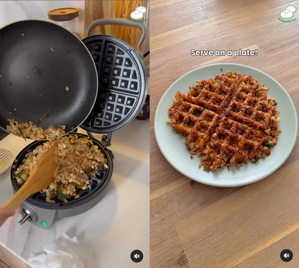 “永续包”提供多个善用剩食的食谱，比如剩饭可做成炒饭华夫饼。（@sustainablebao IG截图）