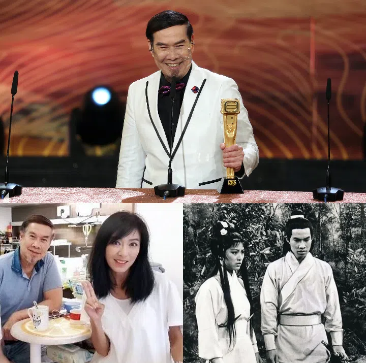 白彪2020年凭《香港爱情故事》在无线万千星辉颁奖礼摘下男配角奖项（上图）；1976年电视剧《射雕英雄传》由白彪和米雪主演（下图）。（互联网）