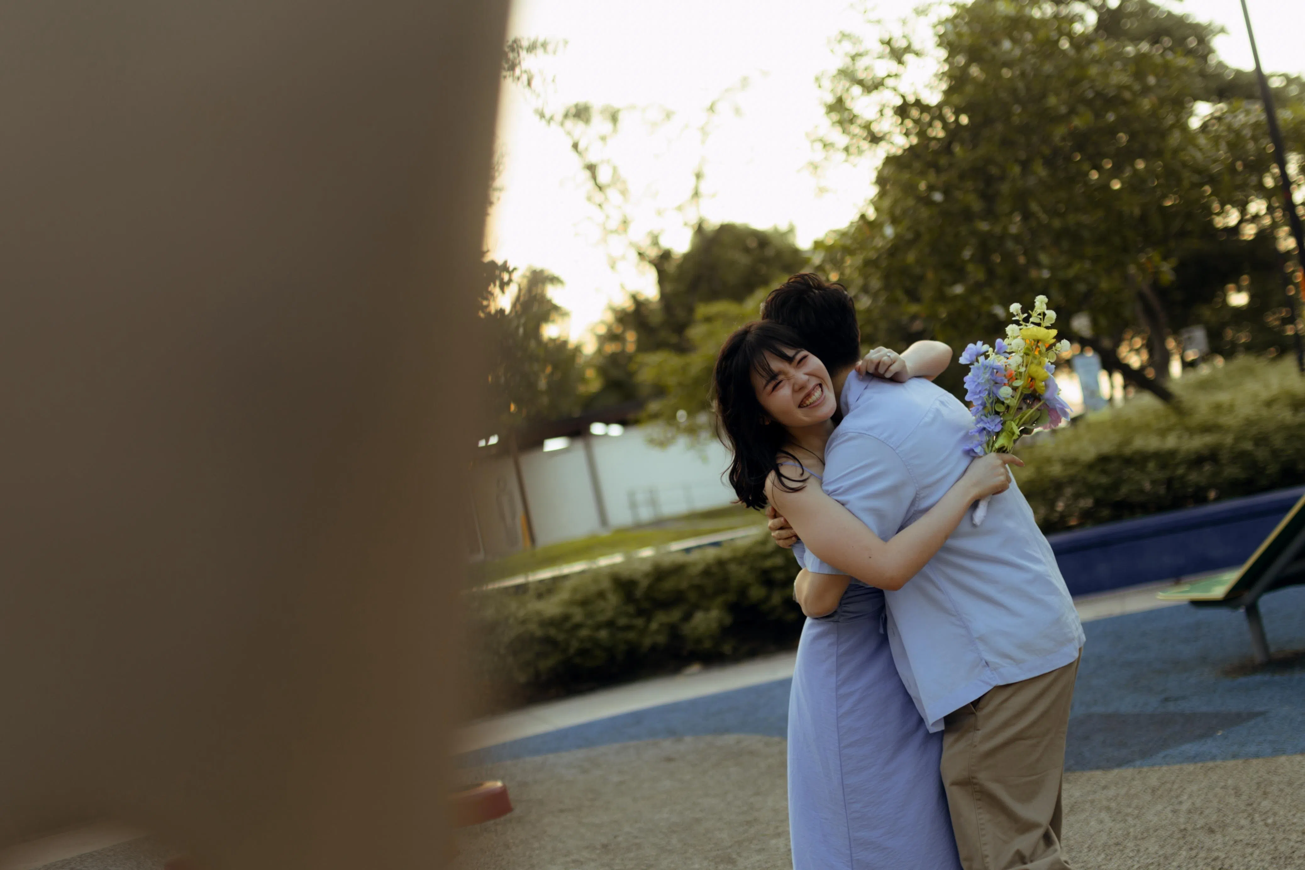 沈嘉怡与未婚夫的结婚照取景地点包括游乐场（图）和厦门街等。（受访者提供）