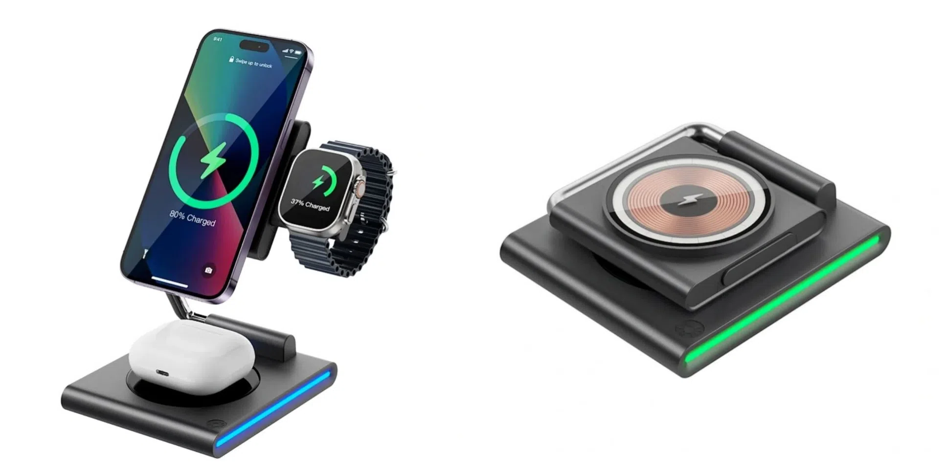 Wiwu三合一充电架可以折叠，携带方便。（互联网）