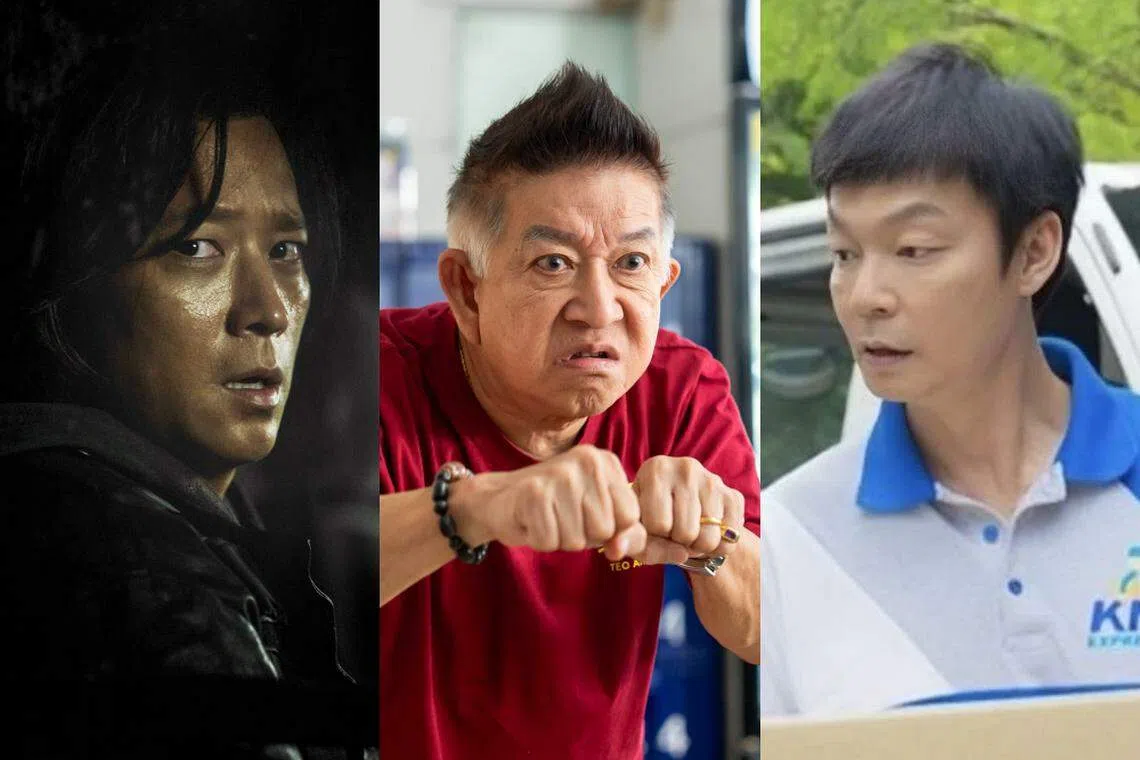 姜栋元（左）主演的《尸杀列车2：半岛》票房不敌李国煌（中）和程旭辉（右）主演的《钱不够用3：全部够用》。（档案照）