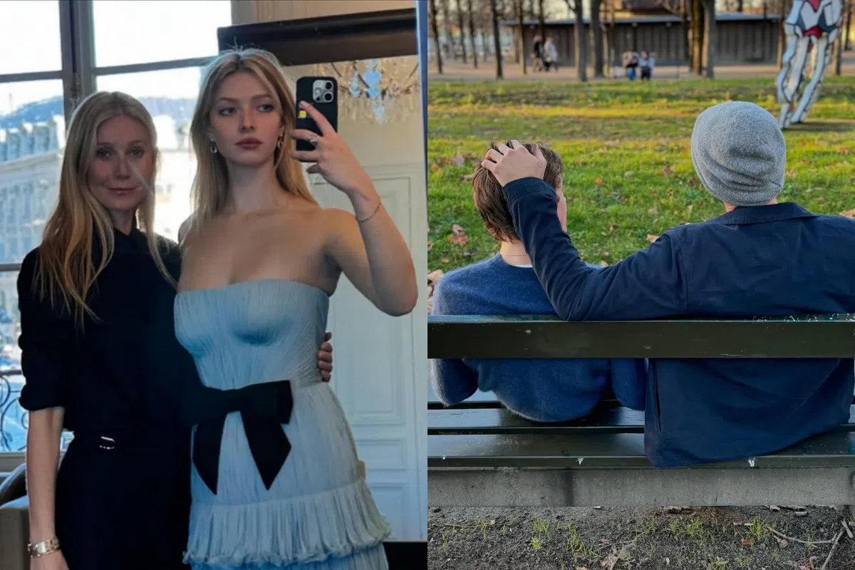 Gwyneth Paltrow（左起）分享女儿Apple Martin、儿子Moses Martin和前夫Chris Martin在巴黎的照片。（取自Gwyneth Paltrow IG）