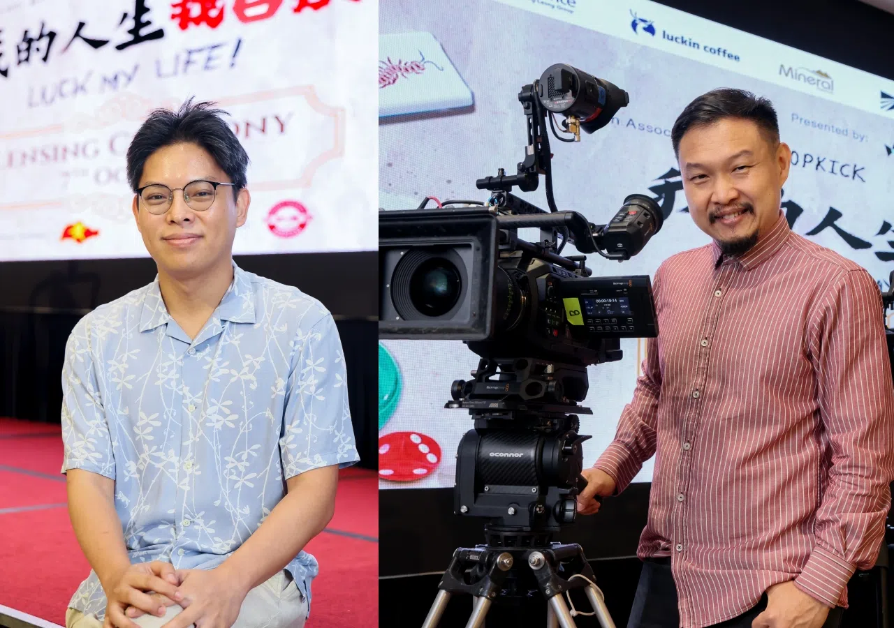 《我的人生我自摸》监制黄俊翔（左）和导演王福霖。（龙国雄摄）