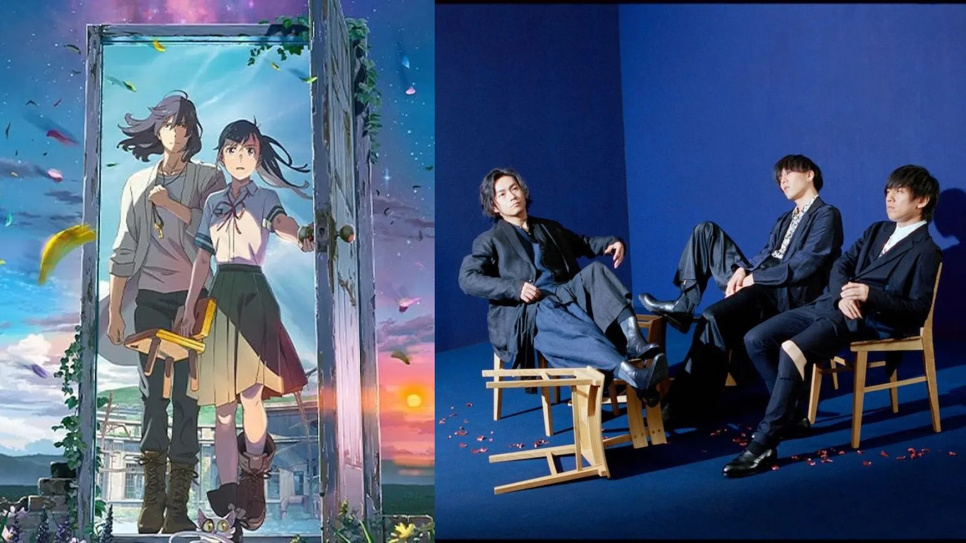 演唱新海诚动漫电影《铃芽之旅》（左）的日团Radwimps时隔六年将再次来新开唱。（互联网）