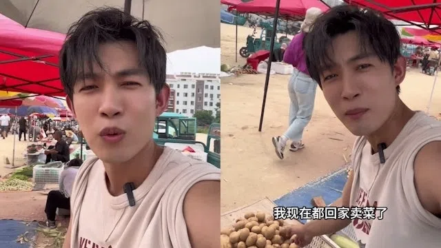 中国大陆短剧演员许鹏被AI抢饭碗，只好回乡卖菜维生。（互联网）