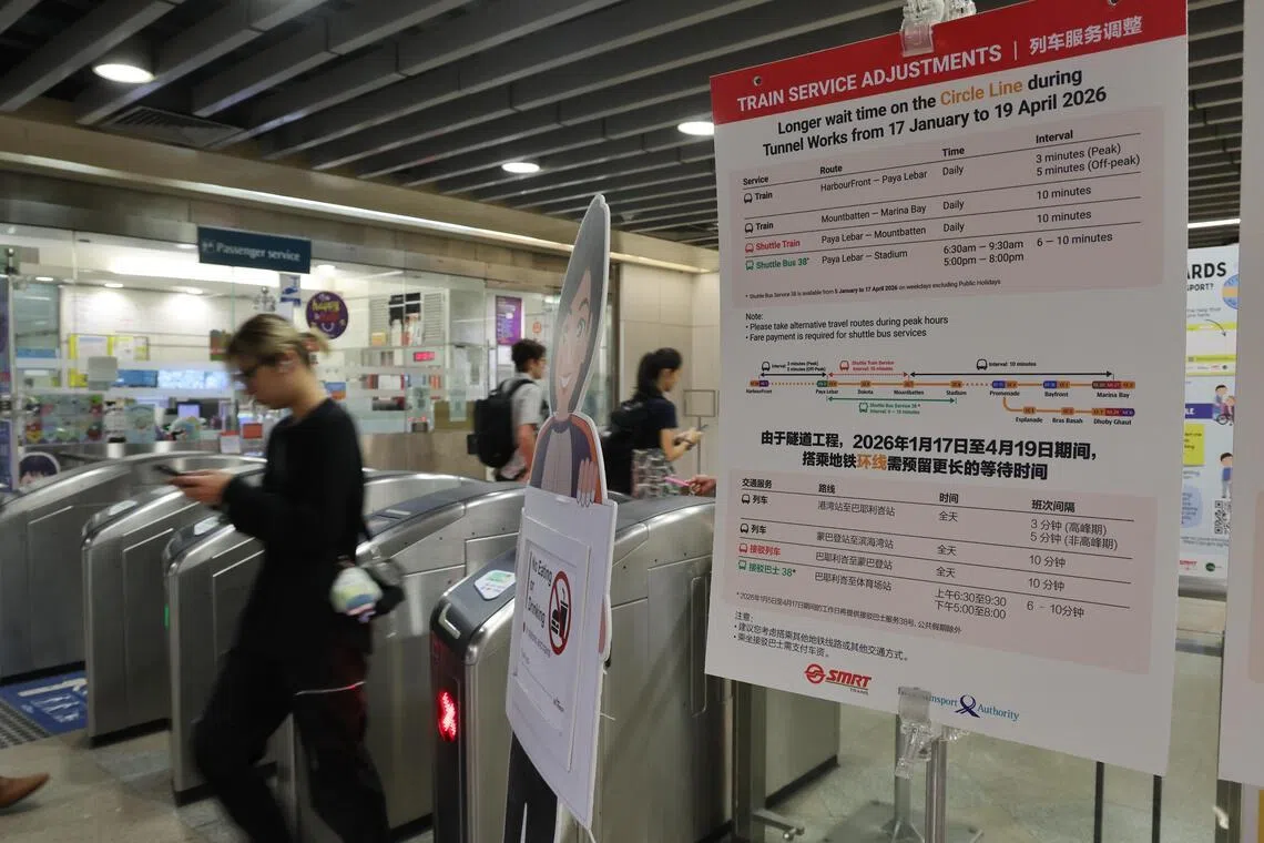 由SMRT经营的环线，从1月17日开始进行隧道加固工程，至4月19日。（唐家鸿摄）