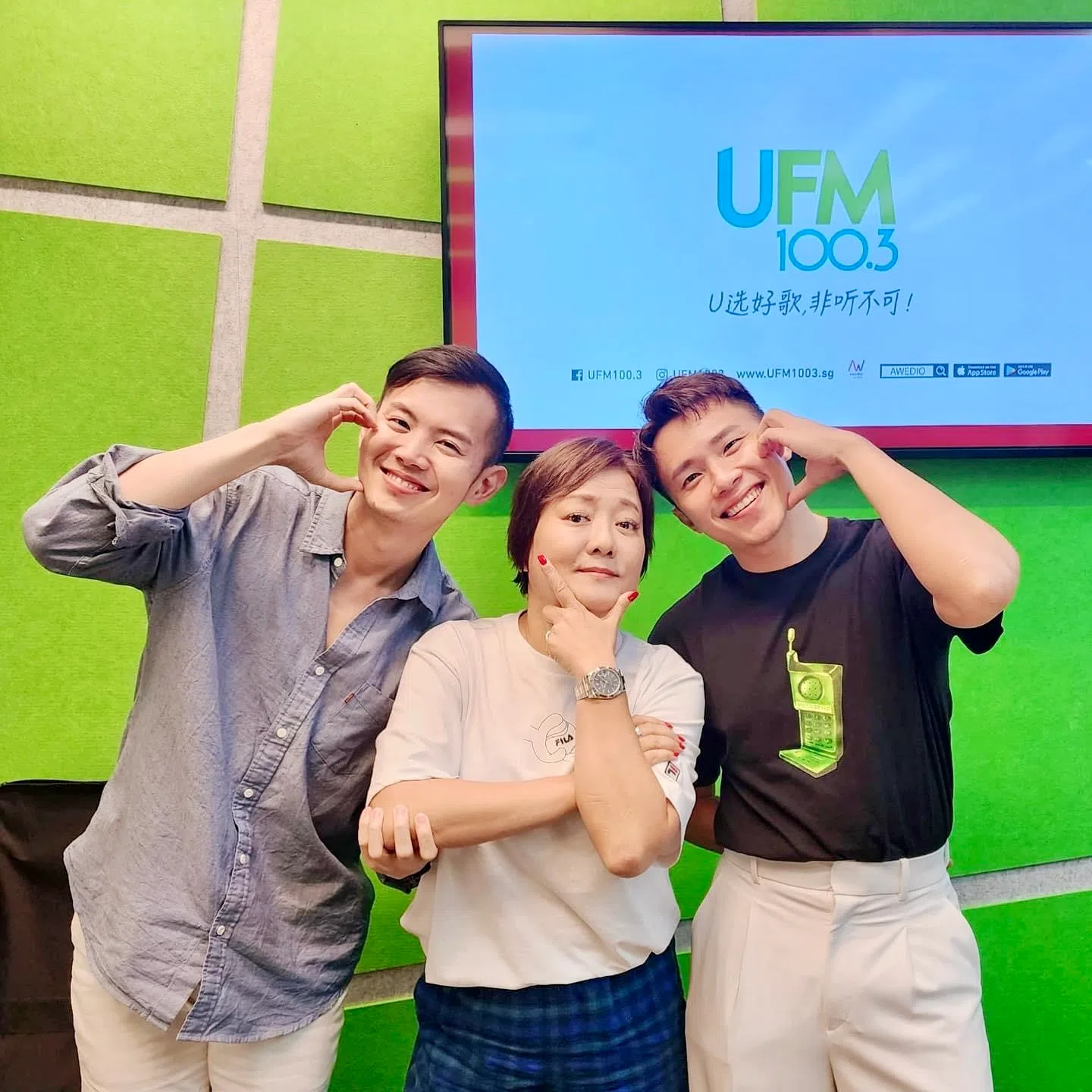 刘伟龙（右起）2023年升当UFM100.3副节目总监后，继续与叶丽梅和张承尧一起主持早班时段节目“早班Gao Gao”。（取自UFM100.3脸书）