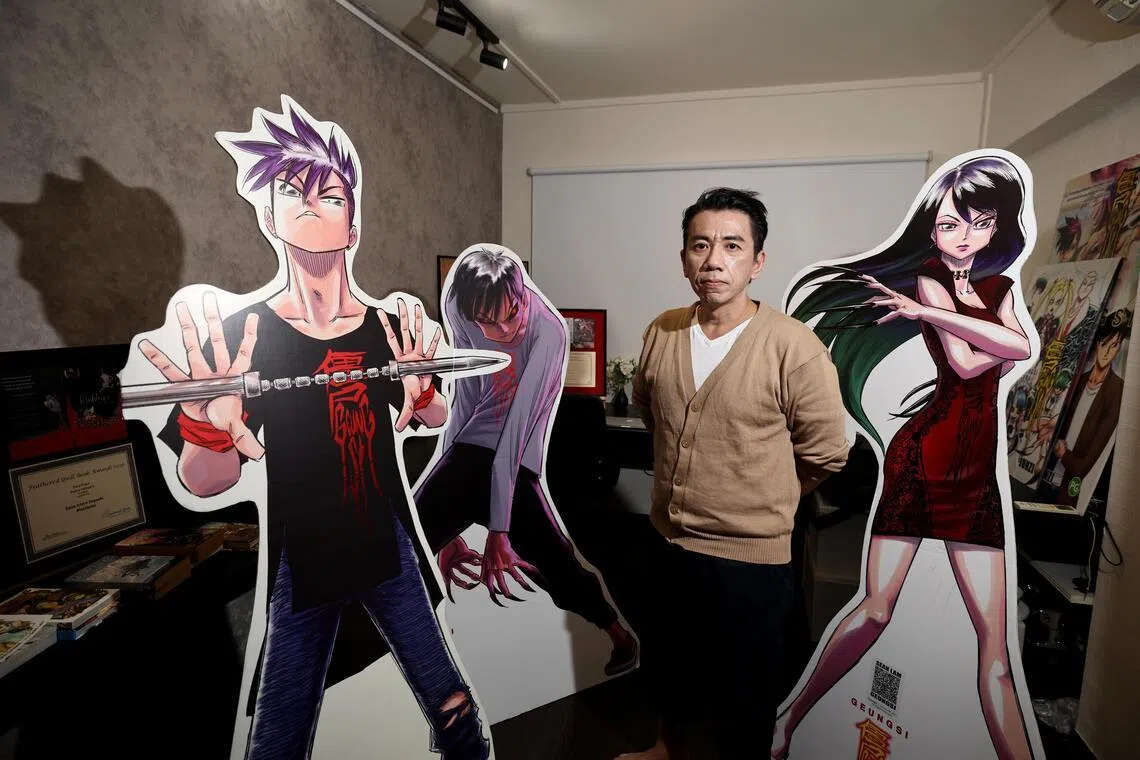 林宝华为新世代作画写作，关照压抑焦虑的社会现象。（陈渊庄摄）