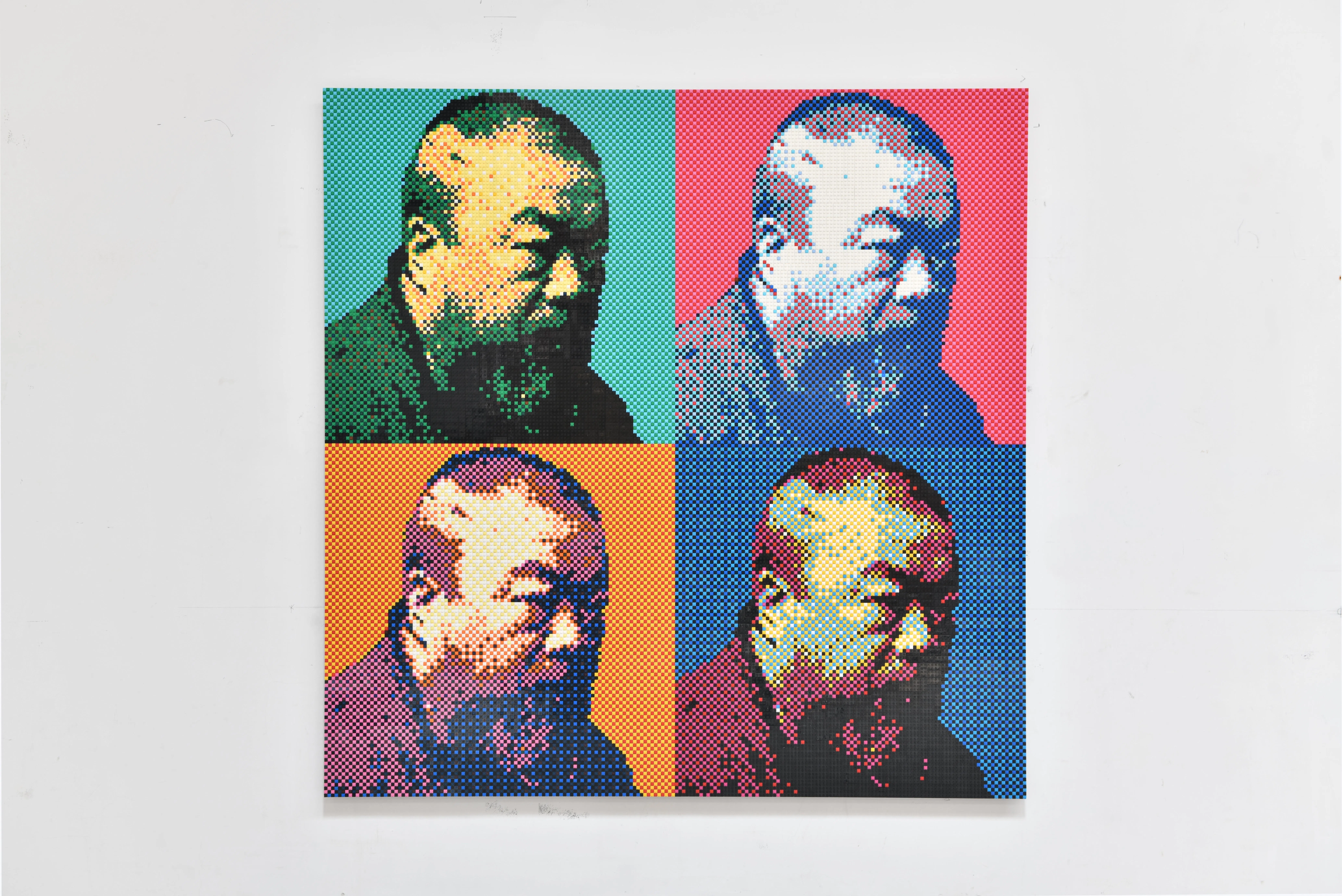 艾未未以积木创作的自画像。（新加坡当代唐人艺术中心提供）