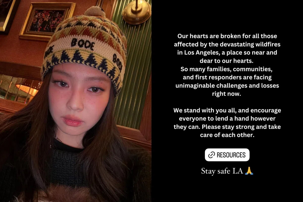 Jennie通过IG为洛杉矶野火的灾民打气。（取自Jennie IG）