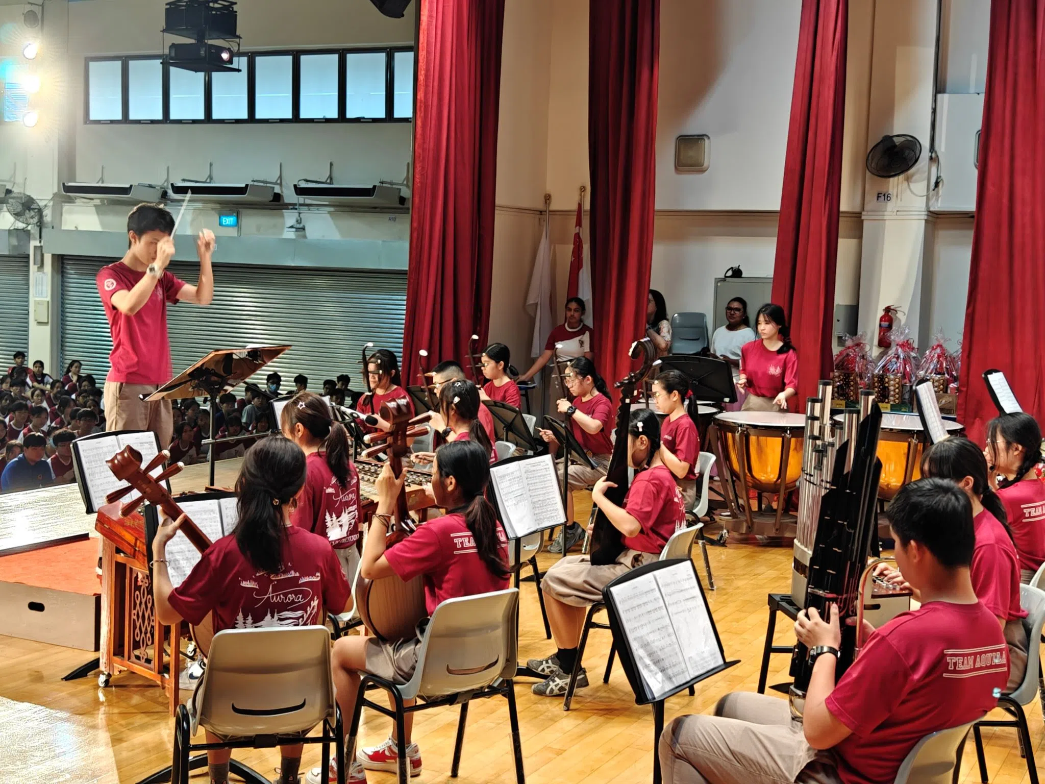 华乐团呈献新春乐曲，带来两首经典曲目《金蛇狂舞》与《好汉歌》。（淡滨尼美廉初级学院提供）