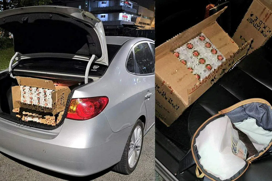 涉案男子疑在聊天应用找“门路”，租车替人送漏税香烟。（取自新加坡关税局脸书）