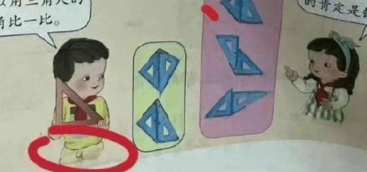 网民批评，人教版教材的一些插图，可以凸显男性生殖器官。（互联网）