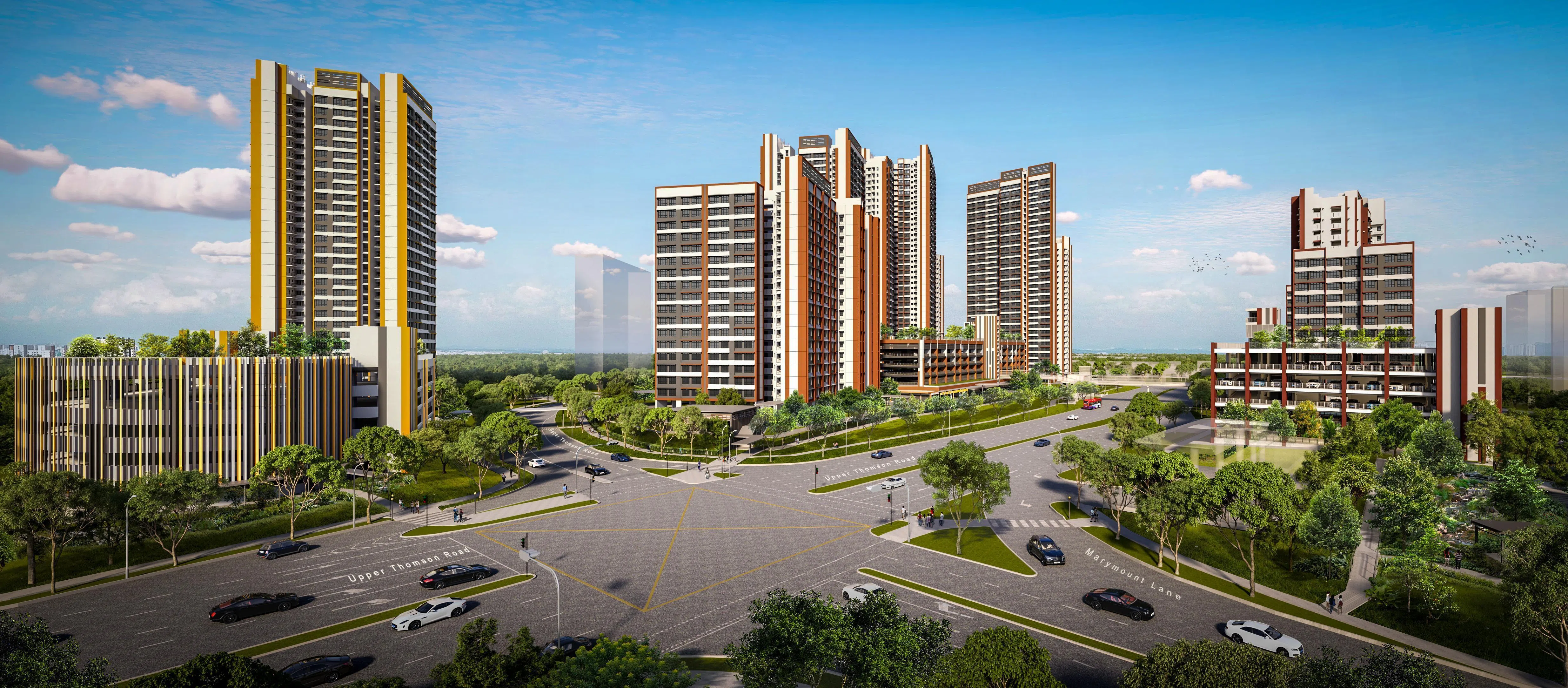 汤申路上段和玛丽蒙巷的交界处的三个地段，将建造新的组屋。最先在6月推出的是图中央的邻里，会有约1200个单位。（建屋局构想图）