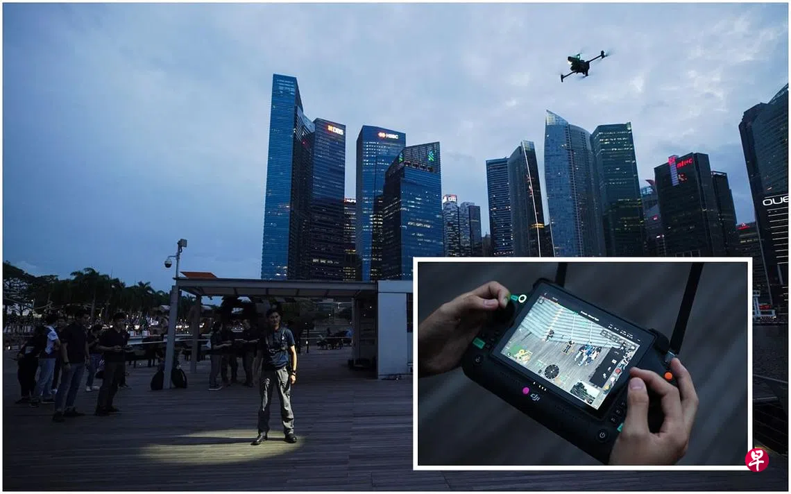 跨年夜警方部署无人机在滨海湾高空监测| 联合早报