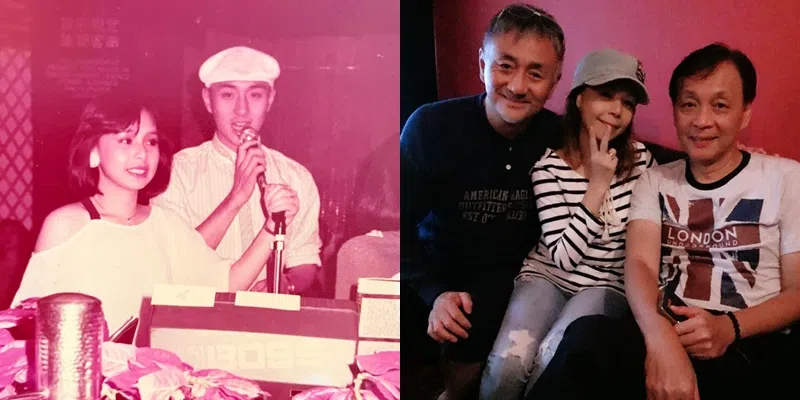 吴岱融和林雨今昔对比，右边近照有洪国锐（右一）。（吴岱融提供）