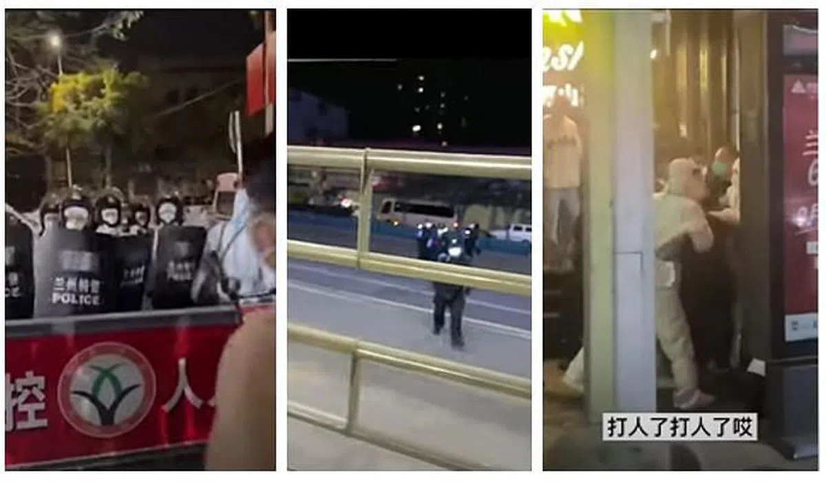 网传视频显示，兰州疑似出动特警，和民众发生对峙。（视频截图）