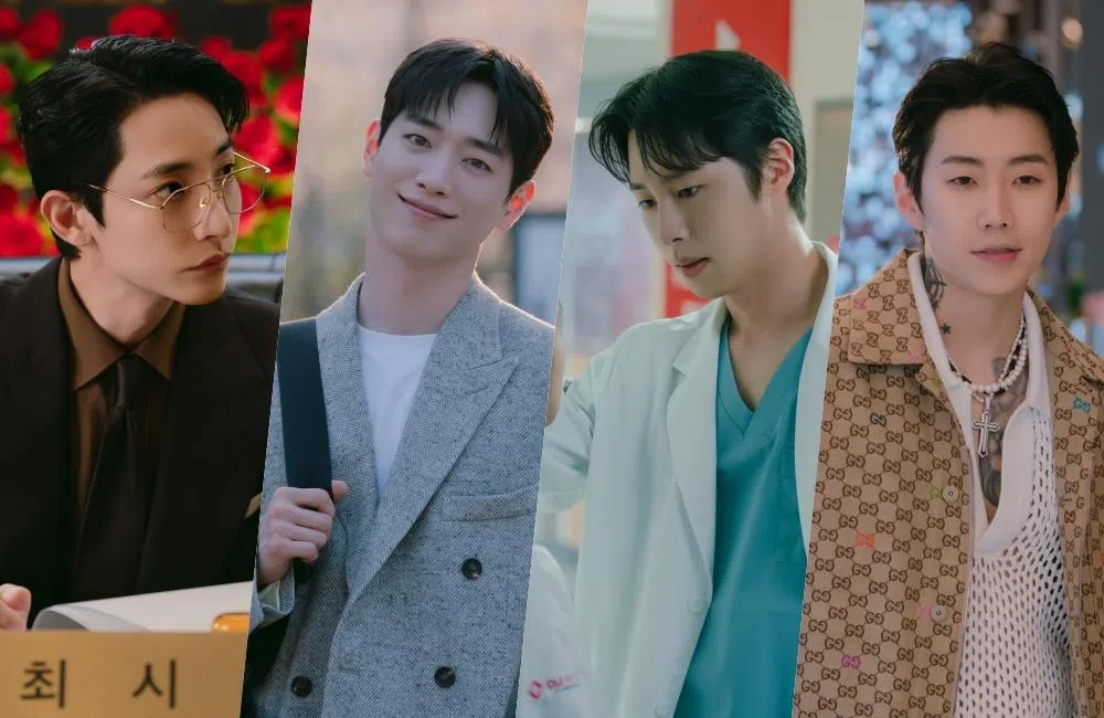 《订阅男友》中“虚拟男友”的清单相当华丽，找来李洙赫（左起）、徐康俊、李宰煜和朴宰范等人来演绎。（Netflix提供）