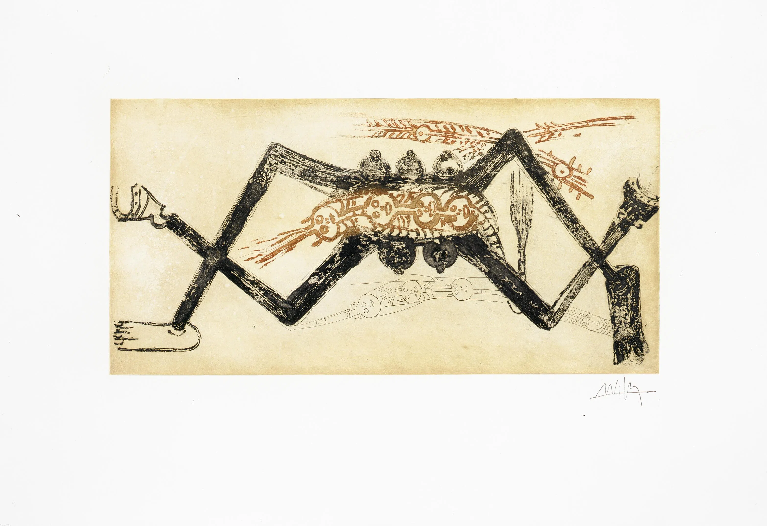 林飞龙1963年版画作品《脐带》 。（巴黎林飞龙遗产提供）
