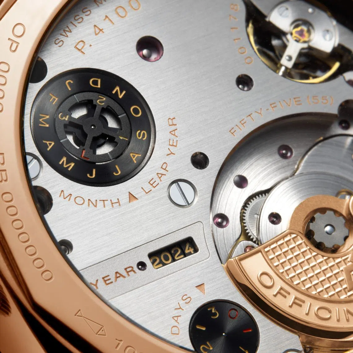 PAM01453的P.4100自动机械机芯，开发时间超过五年。（沛纳海提供）