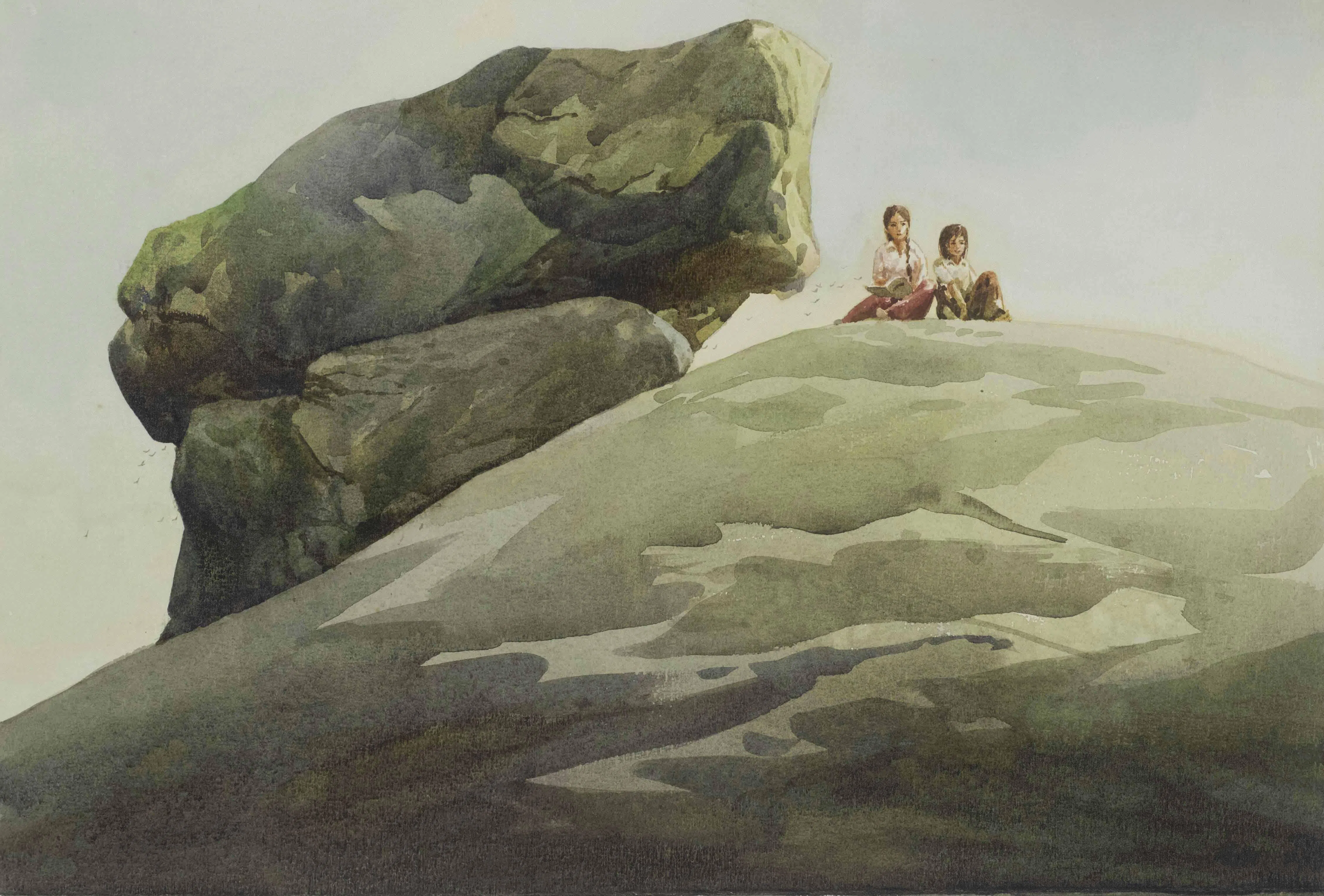 刘培和水彩画《山海知音》（1985）。（受访者提供）