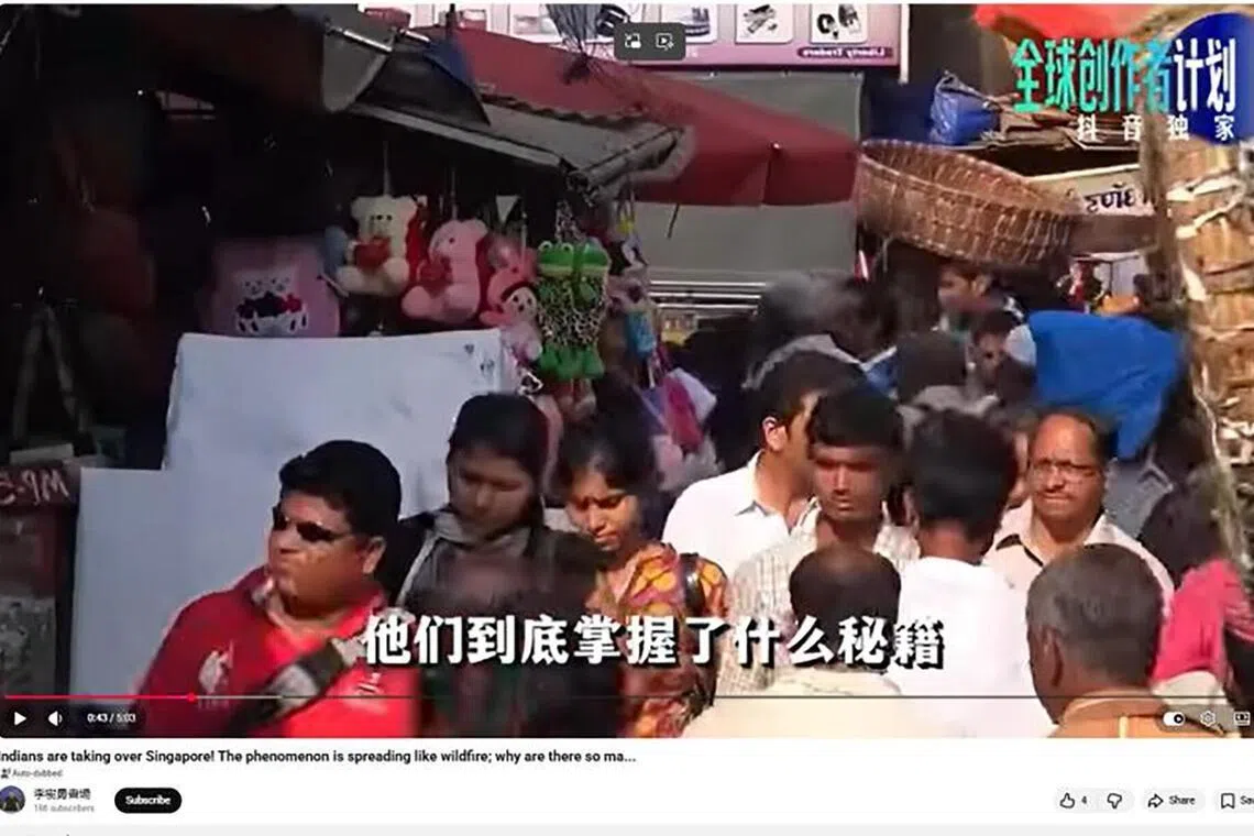据《联合早报》了解，涉及此次事件的其中一个视频，本月初在YouTube平台上发布。这个长约九分钟的视频，全片以华语评述，以嘲弄语气称新加坡的印族群体持续壮大。（内政部提供截图）