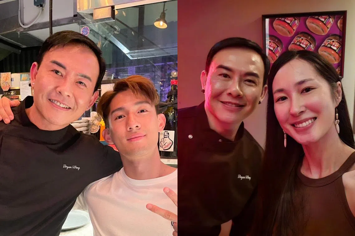 王禄江的艺人朋友孙政（左图右）和蔡琦慧（右图右）都捧场支持他。（王禄江经理人提供）