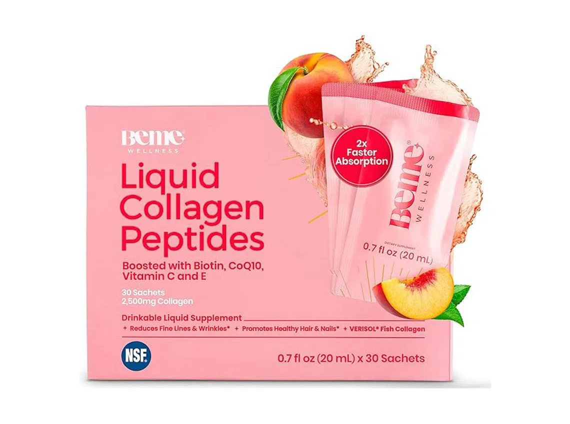Beme Be Radiant Liquid Collagen Peptides with Vitamin-C, Biotin and CoQ10胶原蛋白（Amazon提供）