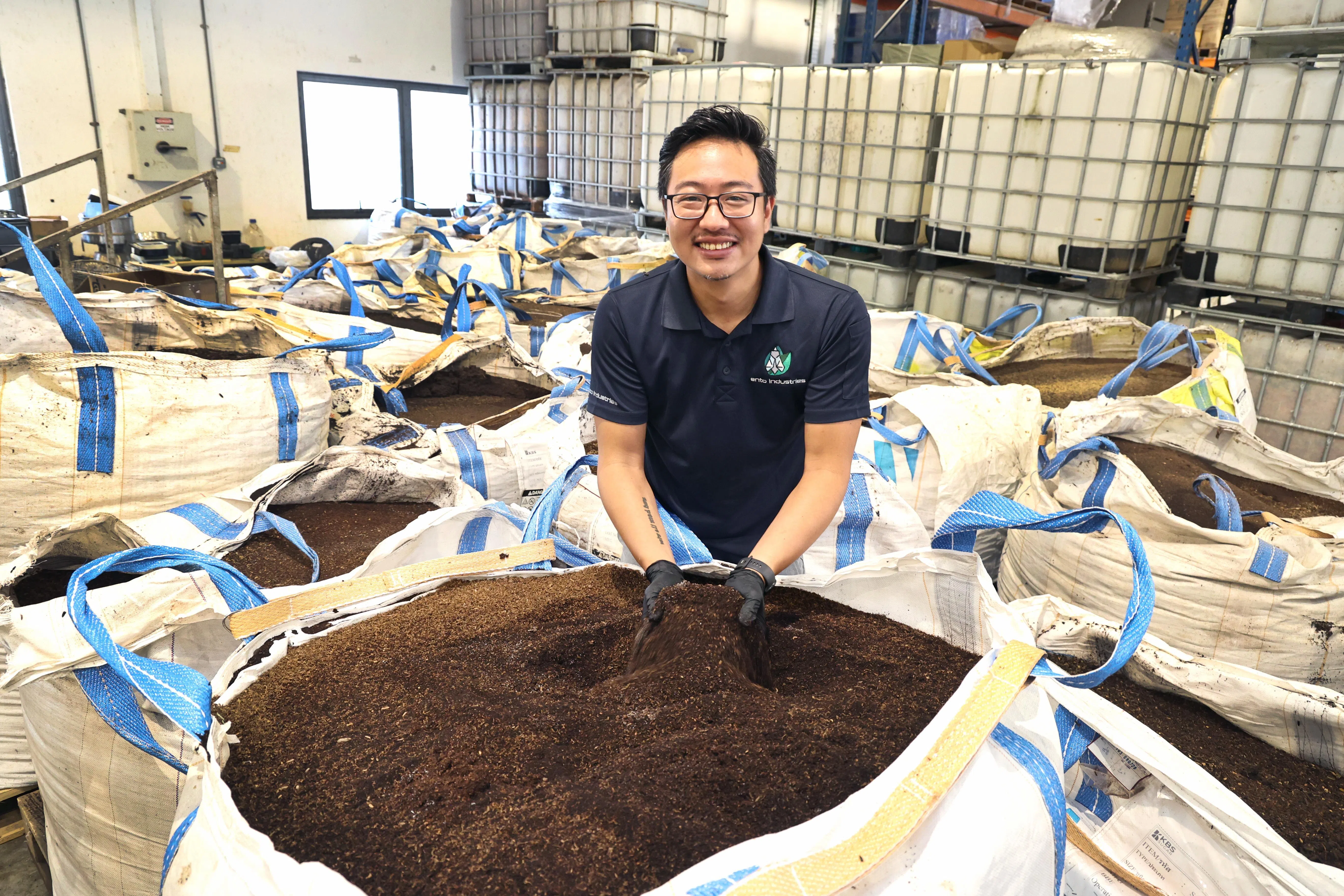 黑水虻幼虫的排泄物制成有机肥料，不但没有异味，还有一股清新的土壤香。（周国威摄）