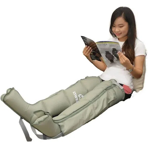 压缩空气理疗仪可当臂套、腰套、脚套、半裤管套使用，有助于血液和淋巴液循环，按摩消除肿胀和酸痛肌肉。（商家提供）