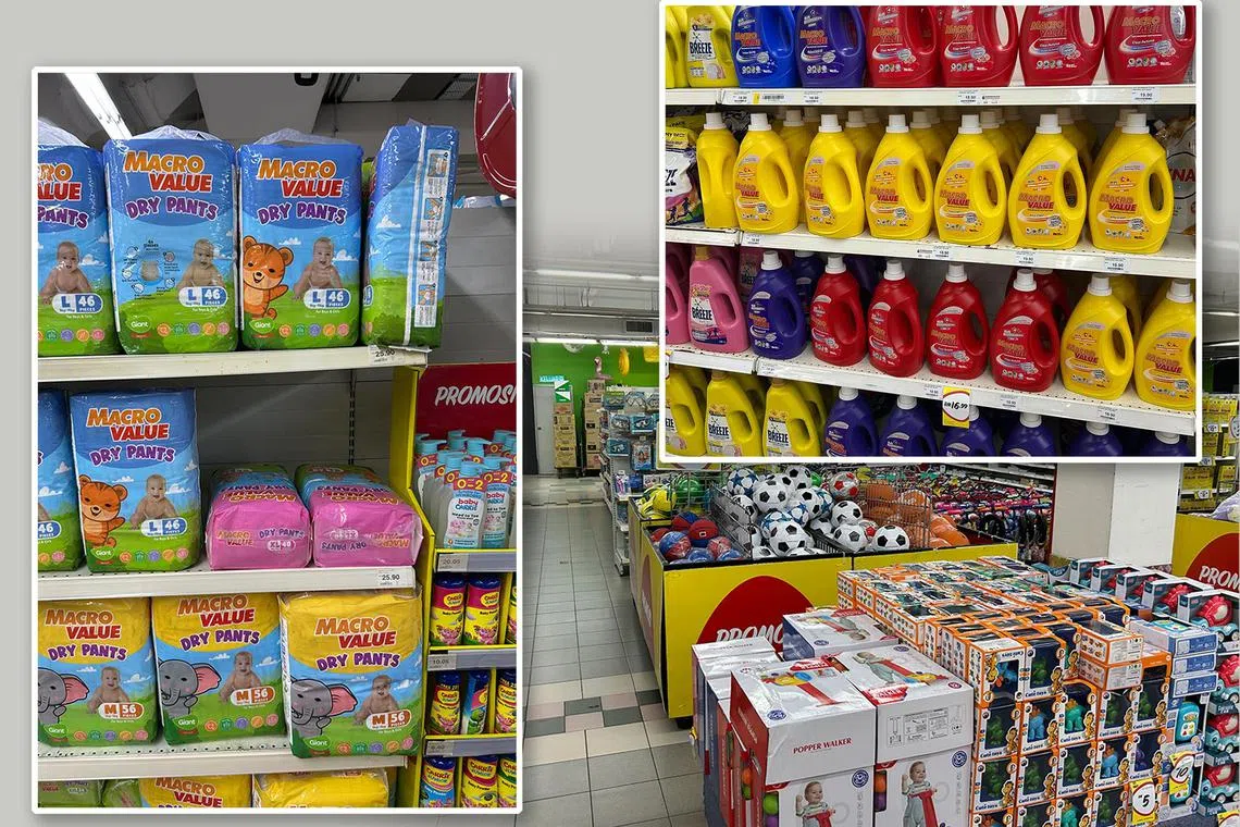 在马来西亚的巨人超市，Macrovalue已将DFI零售的自有品牌Meadows商品，替换为了Macrovalue自有品牌的商品。（星展研究提供）