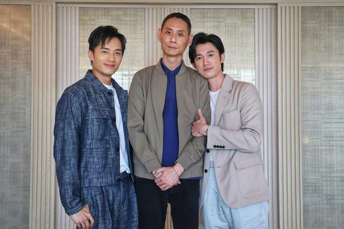 陈泽耀（左起）、导演王礼霖和吴慷仁为《富都青年》到新加坡宣传。（萧紫薇摄）