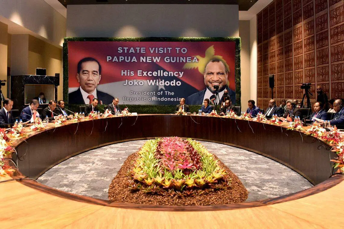 印尼和巴新领导人5日在莫尔兹比港举行双边会谈，聚焦边界和贸易课题。（法新社）